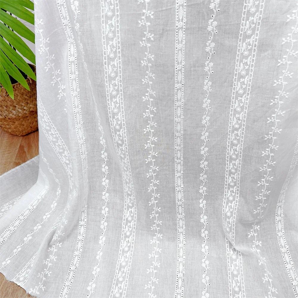 2Yards 130cm Width White Pure Cotton Hollowed-out Embroidered Fabric, Water-soluble Shirt Cotton and Skirt Fabric BL-369