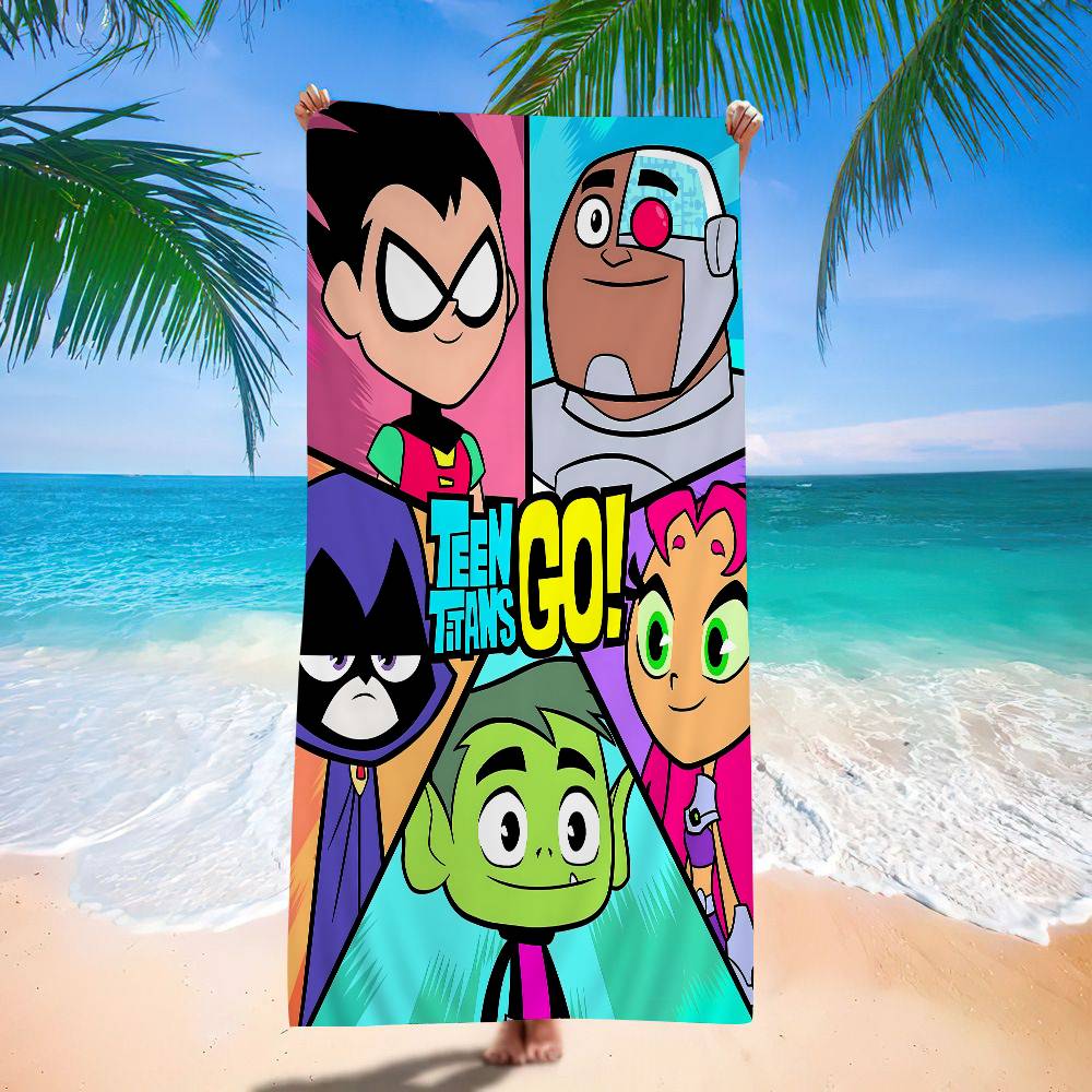 T-Teen Titans Go Poster Strandtuch Bunte Handtücher für Mädchen Mikrofaser Schnelltrocknend Personalisiert Sandfrei Strand Yoga Spa Fitnessstudio Pool Cotton 30x60cm