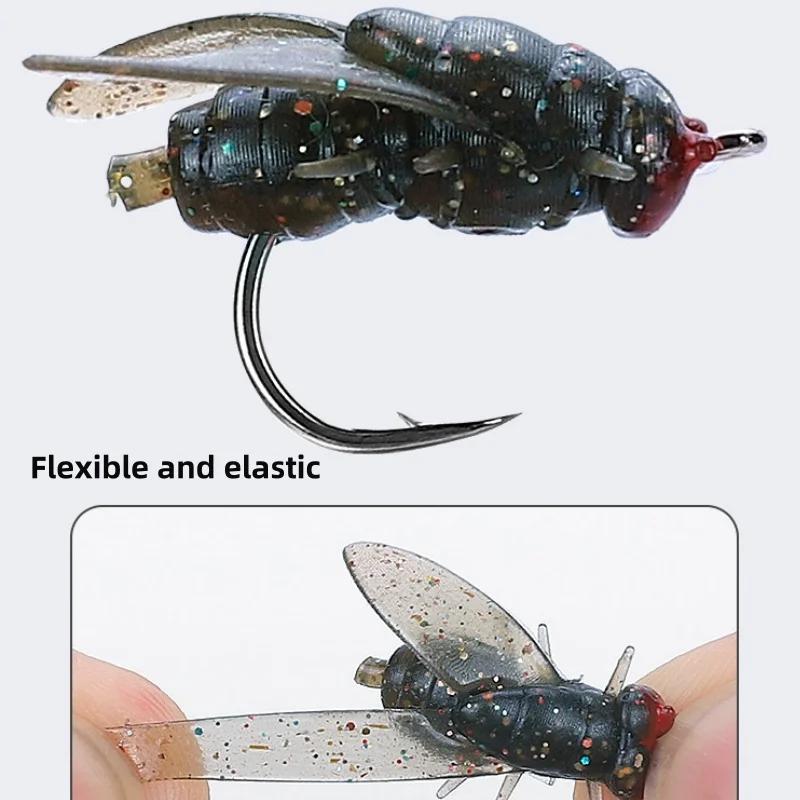 10 PZ Mosche da Pesca a Mosca Gomma Morbida in PVC Esca da Pesca a Mosca Mosche Insetti Esca Amo Barbel Fishi