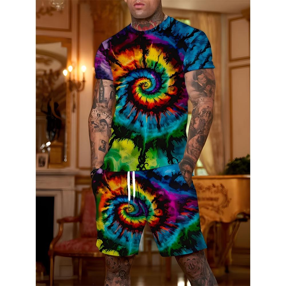 Summer Men's T-shirt and Shorts 2 Piece Set Hip Hop Print Round Neck T Shirt Casual Fashion Style Breathable Short Sleeve Shorts