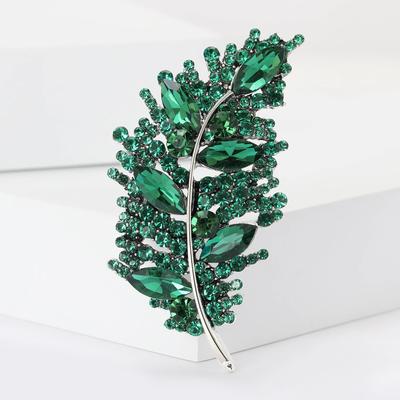 Mode Kreativ Diamant Blad Brosch, Temperament Trendig Dam Anti-Ljus Silkeshalsduk Spänne Smycke Nål