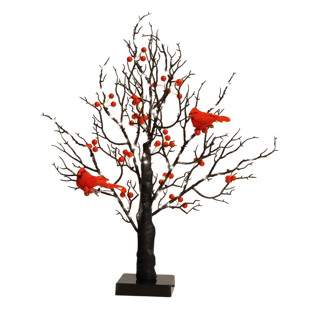 40cm Retro Luminous Christmas Tree Ornament Red Berry Bird Desktop Christmas Tree Navidad New Year Home Decoration Accessory