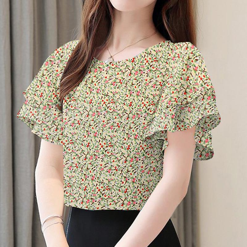 

ZANZEA Женская летняя повседневная блузка с цветочным принтом и коротким рукавом