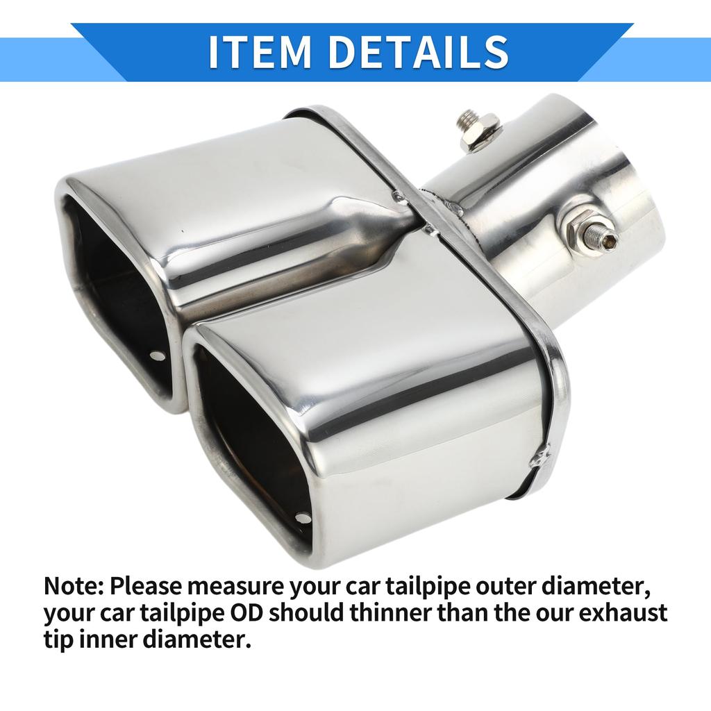 VekAuto Dual Square Exhaust Tip 60 mm Inlet Stainless Steel Silver, Slant Cut, Length 170 mm