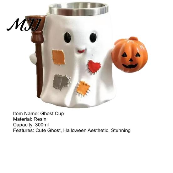 Gifts for Halloween Lovers 300ml Ghost Mug, Resin Insulated Coffee Cup, Cute Drink Funny Couple Cups Cup with Pumpkin And Broomstick, Drinkware Adults