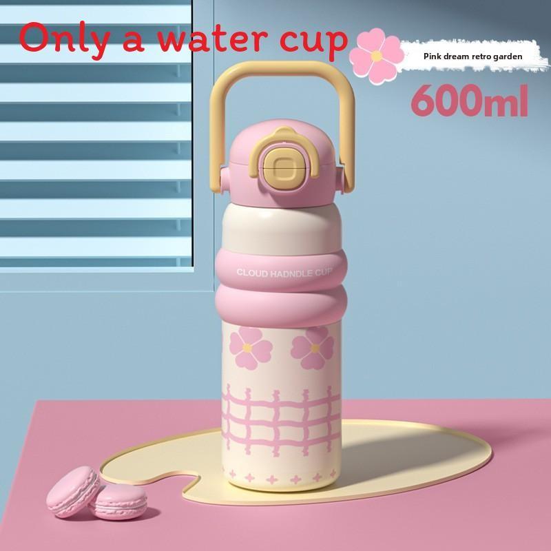 

Мультяжная термокружка с двойными стенками, с соломинкой и замком для офиса и улицы Pink