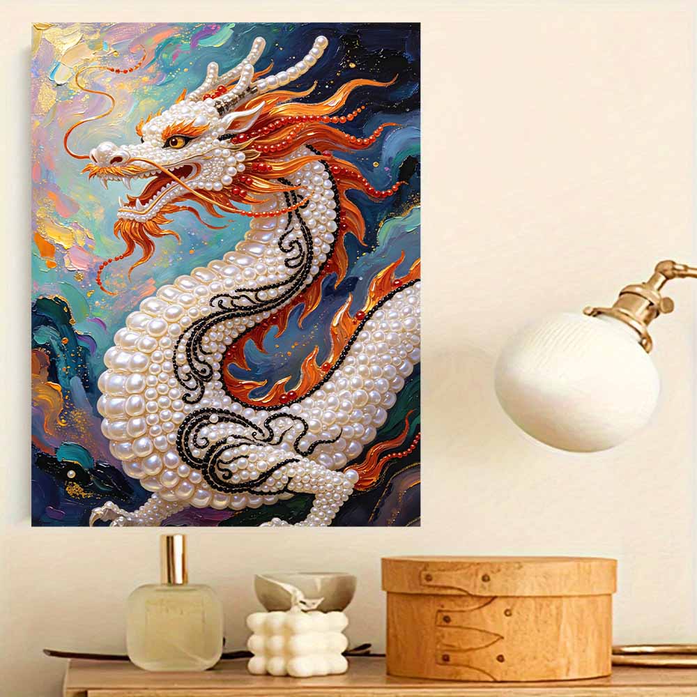 Frameless Pearl Bead Painting Kit Chinese Golden Dragon Design DIY Handmade Craft Canvas for Home Wall Decor Gift Art Projects