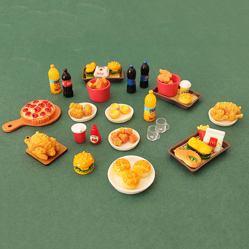 6Pcs/10Pcs/Set Miniature Dollhouse Hamburger Coke Cup Fast Food For Doll House Play Kitchen Ice Cream Accessories Toy