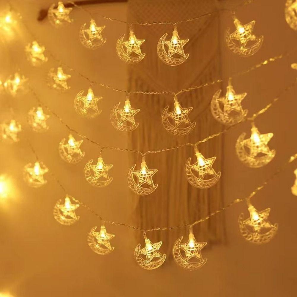 1.5 M EID Mubarak String Lights 10 LED Decorative Moon Star Castle Lantern Battery Operated Islamic Festival Lights
