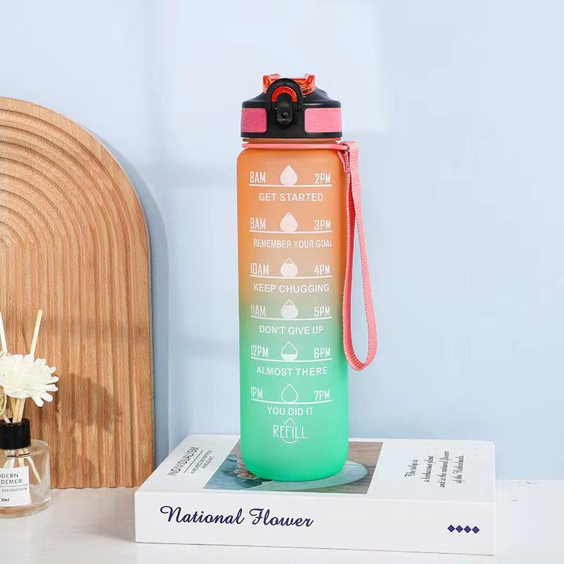 One-pack Color-changing Water Cup Portable Scale Simple And Fashionable Outdoor Space Cup 1000ML With Straw