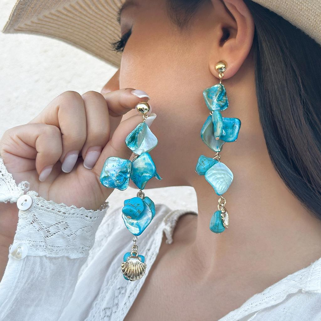 Starfish White Shell Conch Pendant Earrings Women Creative Beach Jewelry Gift