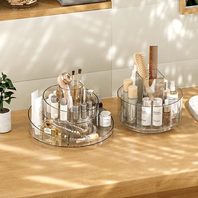 Caja de almacenamiento de brochas de maquillaje giratoria de 360°, caja de almacenamiento de lápiz labial y cejas de gran capacidad, caja organizadora de soporte para cosméticos de maquillaje