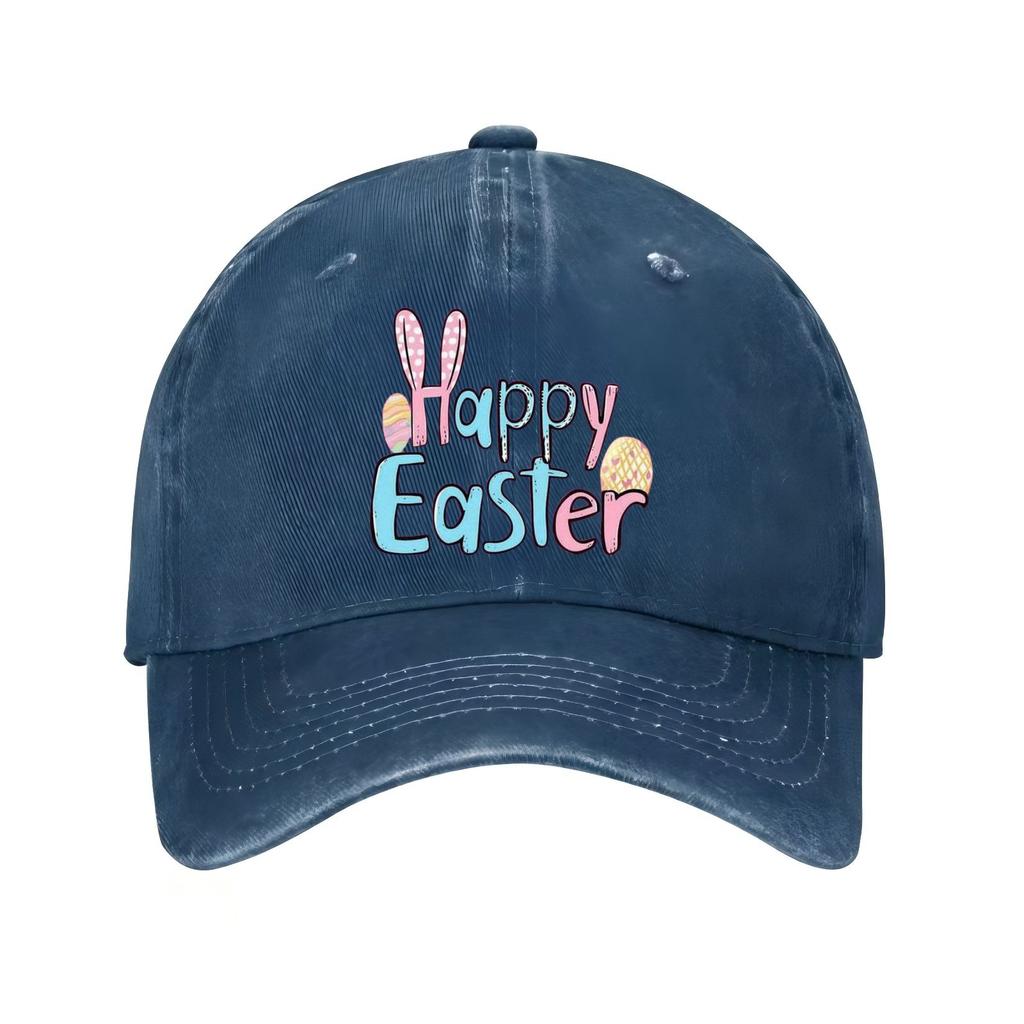 Happy Easter Graphic Baseball Cap Bunny Eggs Print Casual Polyester Sporty Outdoor Hat for Unisex