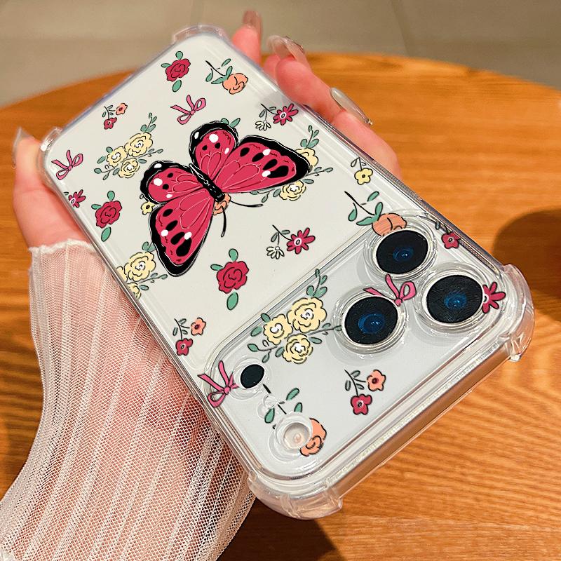 

Card Slot Pocket Phone Case For iPhone Air 17 16 15 Pro Max 14 13 17 Pro 12 11 16e Shockproof Colorful Butterfly Clear TPU Cover iPhone 15 Pro Max