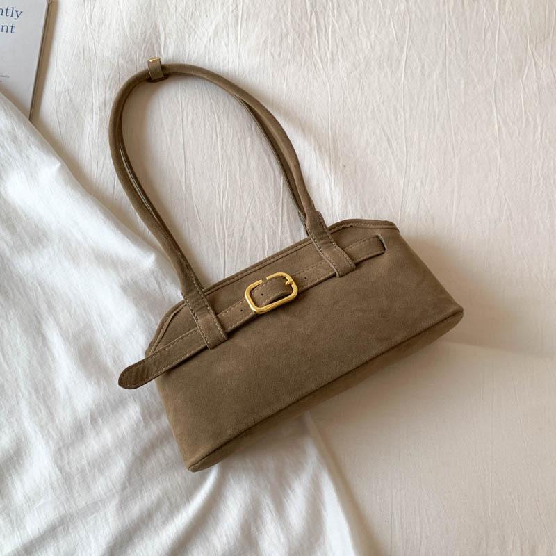 Women's Luxury Suede Shoulder Bag - Retro Matte Design, French-Inspired Baguette for Autumn/Winter