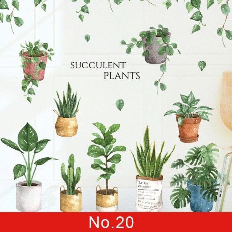 24 Styles Wall Stickers Decorated Tropical Green Leave Nordic Fresh Living Room Bedroom Stickers Plant Flowers Wall Decorations