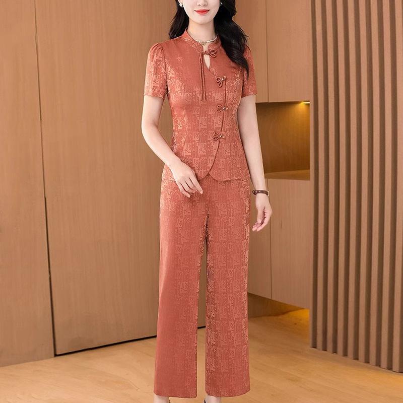 2025 Summer Elegant Wide Leg Pants Suit for Women: Slimming Two-Piece Set