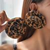 Vintage Exaggerated Fabric Leopard Print Flower Silver Needle Earrings Autumn and Winter Maillard Earrings