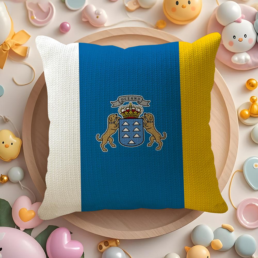 Spain Spanish Canary Islands Cushion Cover Natural Linen Organic Fabric Double-Sided Printing Sofa Home Decor Gift Pillow Cover