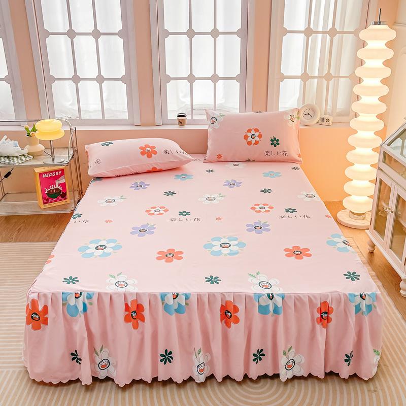 Soft Bed Skirt Printed Bed Cover with Rufffles Simple Style Mattress Protector falda de cama Lace Bed Sheets (No Pillowcase)