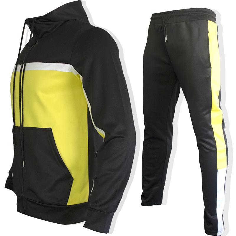 Men's Contrast Color Sweater Two-piece Hooded Autumn Jacket Sportswear Casual Clothes Suit