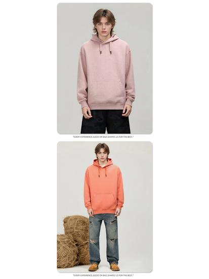 Men's Casual Thick Terry Cloth Hoodie: Heavyweight Pure Cotton Sweatshirt - Loose Fit, Solid Color, American Style for Autumn/Winter.