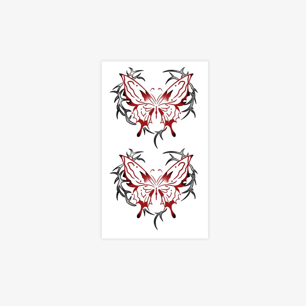 Red And Black Thorns Love Butterfly Tattoo Sticker Dark Sweet Cool Waterproof Lasting Chest Collarbone Personality Pattern