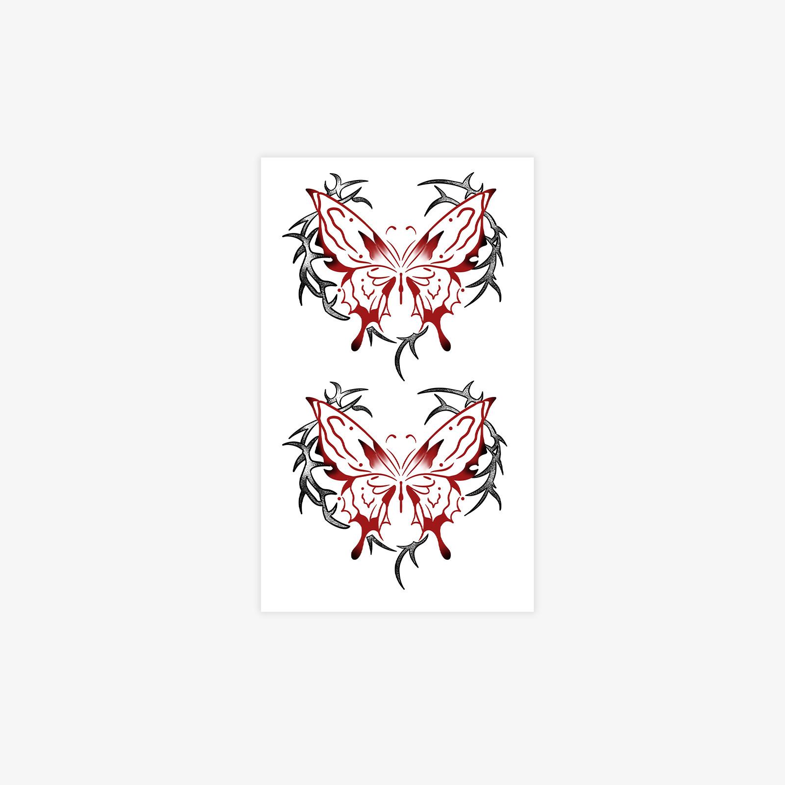 Red And Black Thorns Love Butterfly Tattoo Sticker Dark Sweet Cool Waterproof Lasting Chest Collarbone Personality Pattern 9*15