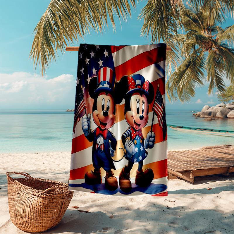 1pc Mickey Minnies Patriotic Celebration Cartoon Quick Dry Microfiber Bath Towel for Swimming Surfing Camping Unisex Holiday. SJT720123