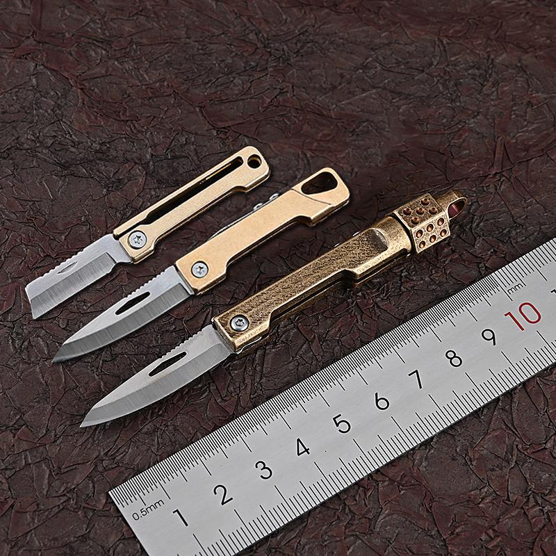 Portable Brass Mini Knife EDC Keychain Folding Knife Letter Unboxing Knife Outdoor Camping Multi-tool For Men Gift