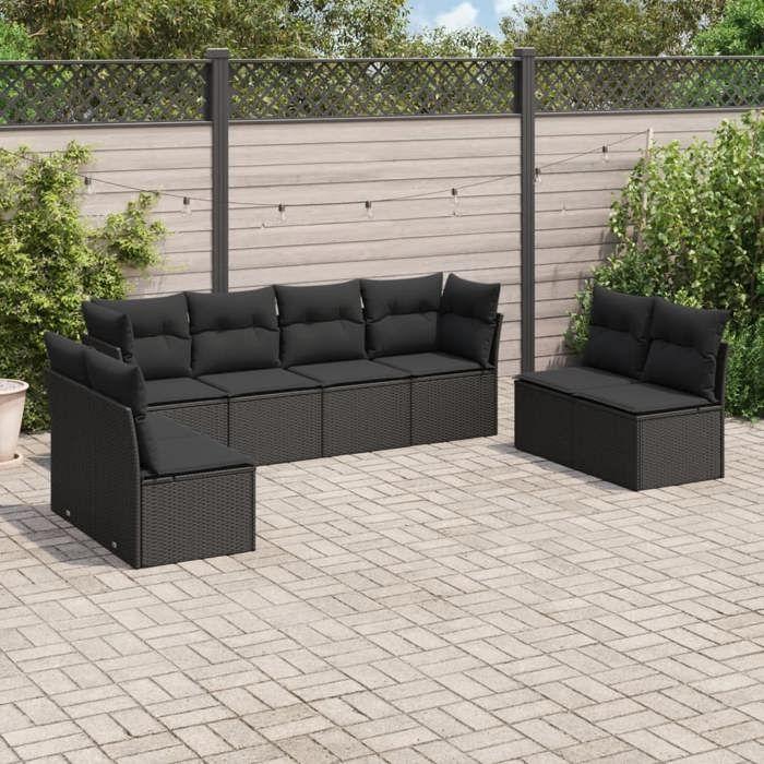 VidaXL Garden Lounge Set 8 Pcs with Cushions Black Wicker 3217445