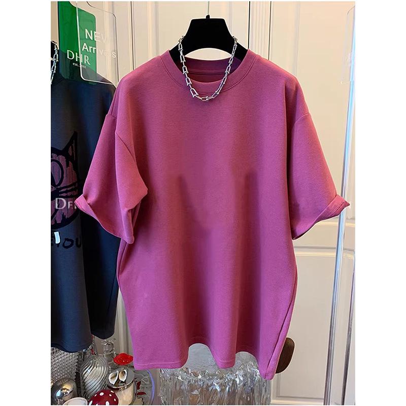 2026 Spring/Autumn Women's Loose Fit Thickened Pure Cotton Round Neck Short Sleeve Mid-Length T-Shirt