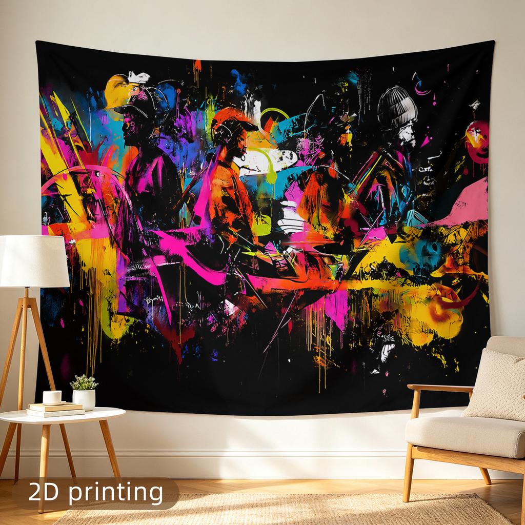 Maximalist Abstract Graffiti Pop Art Tapestry Wall Hanging Vibrant Boho Street Art Canvas Print for Modern Living Room Bedroom D