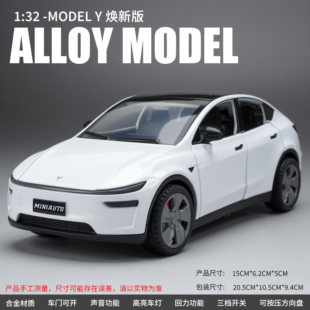 CJEY4 Tesla Model Y  Car Model Toy 132 Alloy Simulation Sound And Light Interactive Collectible Sedan Car Decoration