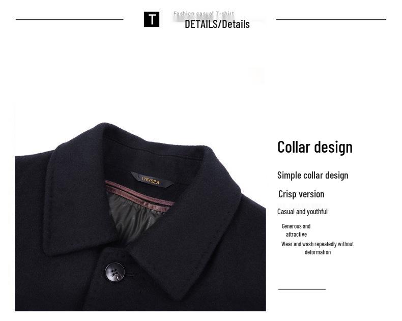 Men's Mid-Length Wool Coat with Detachable Down Liner, Business Lapel Style