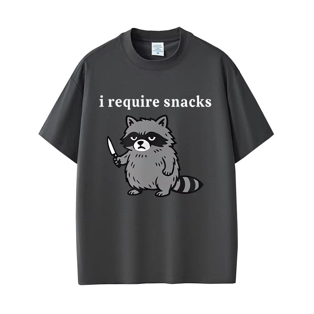 I Require Snacks Raccoon Funny Meme Print Tshirt Men Women Casual Humor Style T Shirts Mens Cotton Vintage Tshirts Cotton
