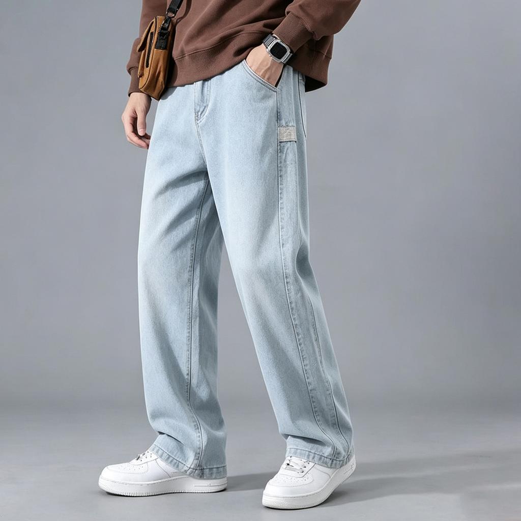 Herren Vintage Gerade Weite Beine Locker Sitzende Jeans für Frühling und Herbst