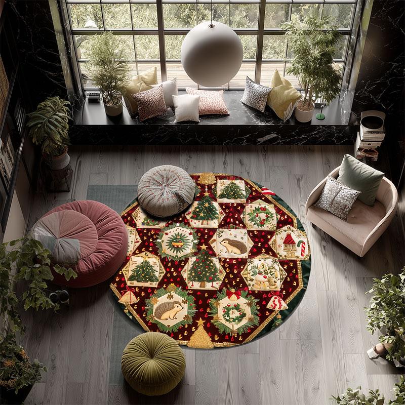 Hedgehog Pattern Round rug,Carpet Rug for Living Room Bedroom Playroom ,Non-slip Floor Mat,Holiday Gifts and Birthday Gifts.