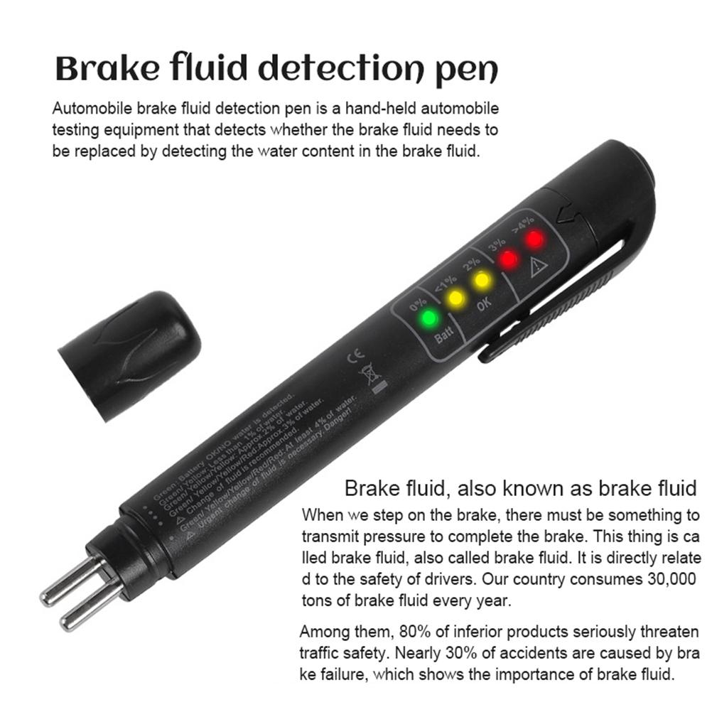 Brake Fluid Tester Portable Brake Fluid Liquid Testing Pen with 5 LED Indicators for DOT3 DOT4