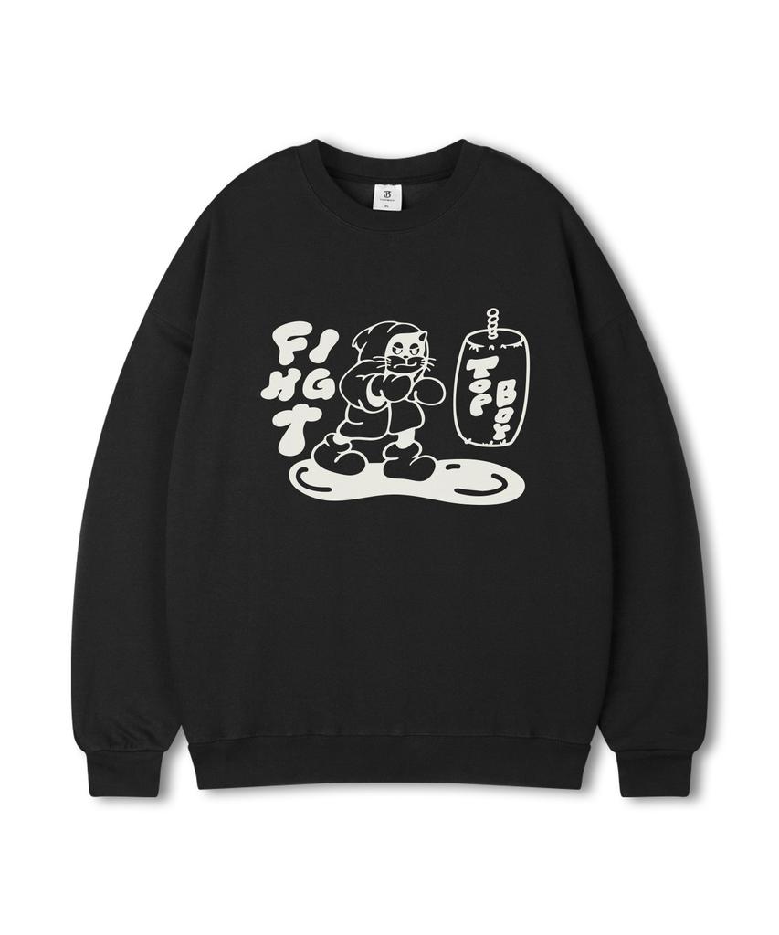 TOPBOY Fight Cat Oversized Printed Sweatshirt