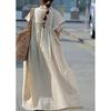 Tooxika New Women's Solid Color Short-sleeved Cotton And Linen Dress Loose Lapel Shirt Long Skirt