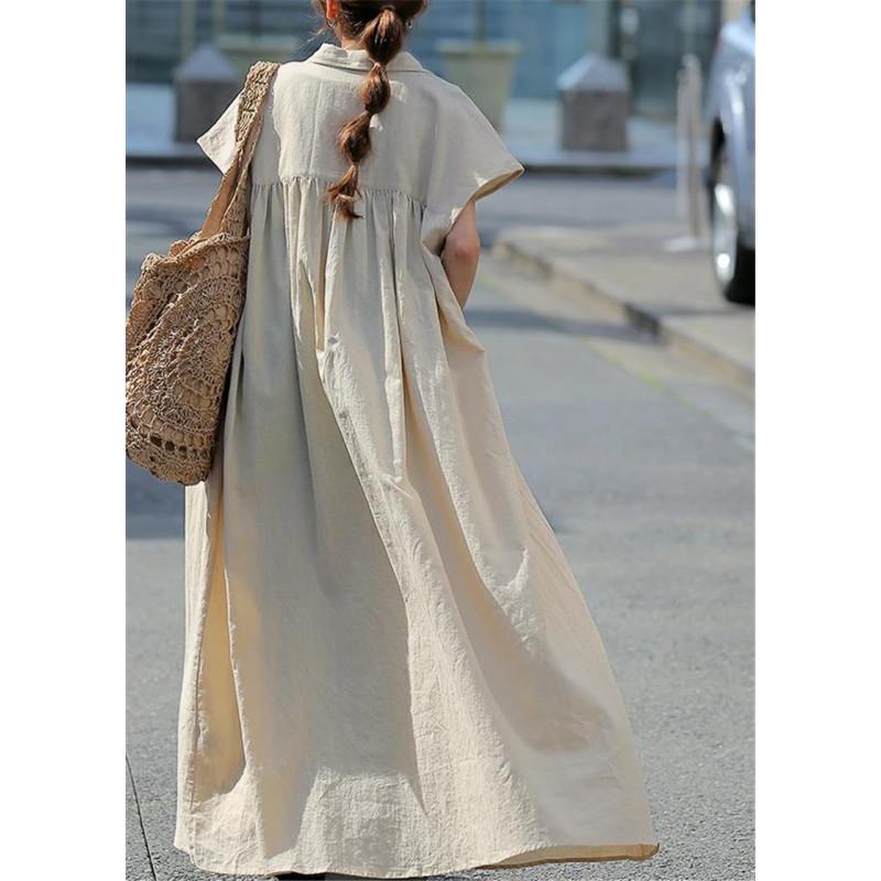 Tooxika New Women's Solid Color Short-sleeved Cotton And Linen Dress Loose Lapel Shirt Long Skirt