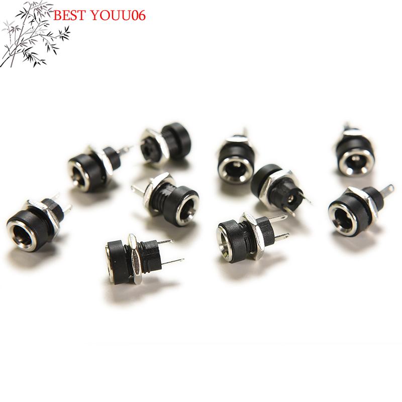 (YOUU06)10PCS DC Power Supply Jack Socket Female Panel Mount Connector 2-Pin 5.5 X 2.1mm Plug Adapter 2 Terminal Types 3A 12v