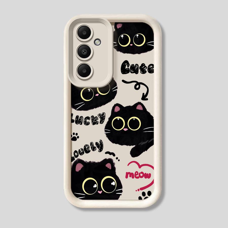 Cartoon Black Cat Soft Cover Case for Samsung Galaxy A36 A32 A33 A14 A24 A13 A34 A23 A12 A26 A22 A16 A56