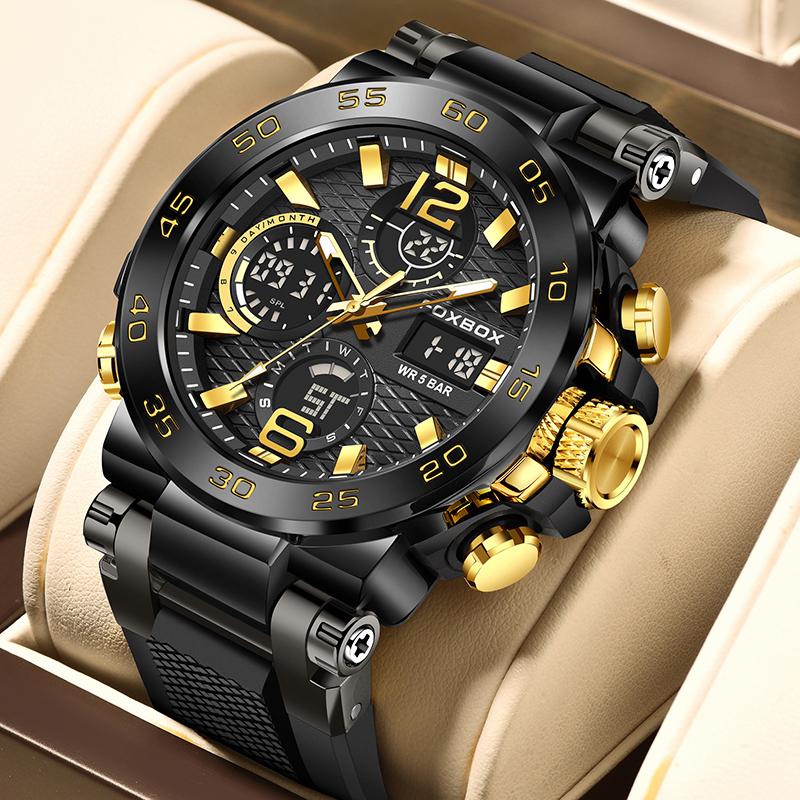 Fashion Business LED Backlight Alarm Quartz Chronograph Clock Male Waterproof Luminous Diving Watch Men Reloj Hombre+Box