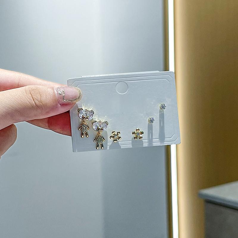 ANENJERY Schöne Zirkon Bär Blume Ohrstecker Weibliche Kreative 6-teiliges Ohrring Set