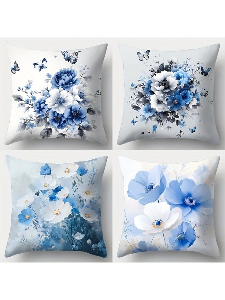 Pcs Elegant Ink Style Bloom Throw Pillow Covers with Soft Gradient Background Art Cushion Cases for Balcony Patio Garden Home