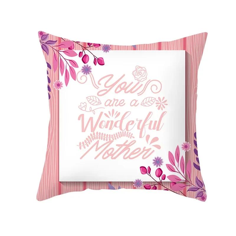 Gift for Mom Happy Mothers' Day Festive Decor Cushion Cover Heart Letters Printed Pillow Cover Seat Car Bedside Decor Pillowcase