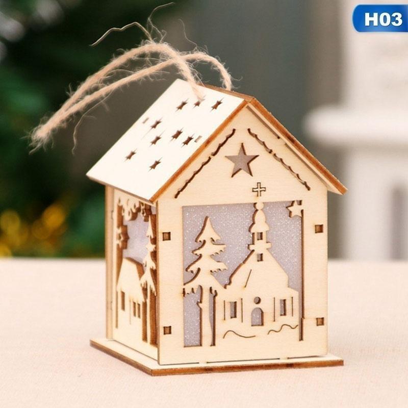 New Christmas Led Light Wood House Cute Christmas Tree Hanging Ornaments Holiday Decoration