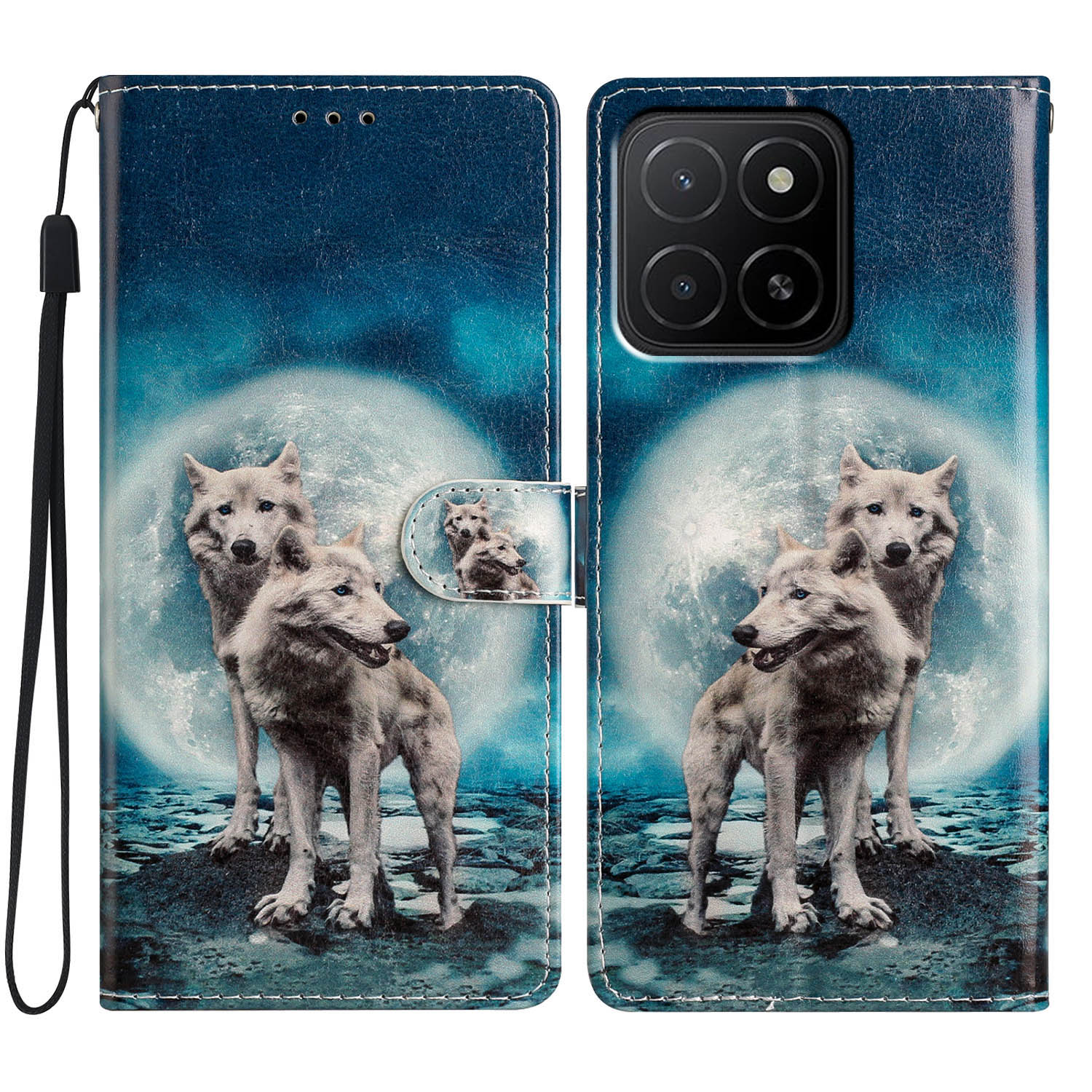 

For Honor X5b/X5b Plus Wallet Case PU Leather Pattern Printing Stand Phone Cover with Strap B